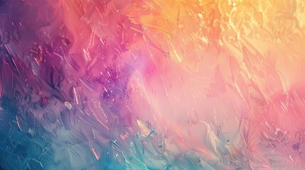 Muted rainbow tones with blurry gradients and iridescent particles