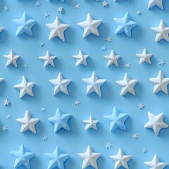 Fototapeta premium Sparse arrangement of stars in a geometric pattern, pastel blue background, pop art style, playful and bright, flat lay