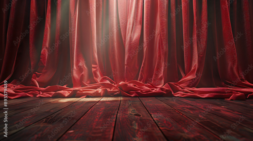 Poster dramatic red curtains illuminated by soft lighting creating a theatrical and elegant ambiance with c