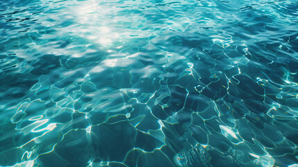 Crystal clear water surface with gentle ripples reflecting light creating a fresh and serene atmosphere with copy space text for nature themes