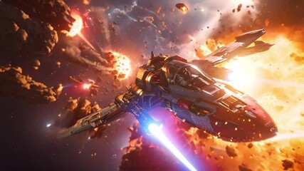 Starfighter Navigating Cosmic Battle - Powered by Adobe
