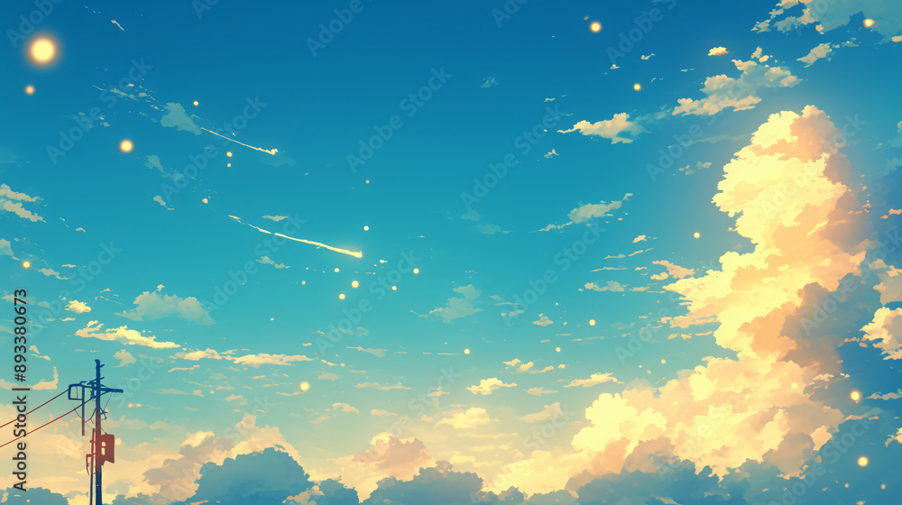 Aufkleber serene sky scene with fluffy clouds and twinkling lights creating a peaceful and dreamy atmosphere p