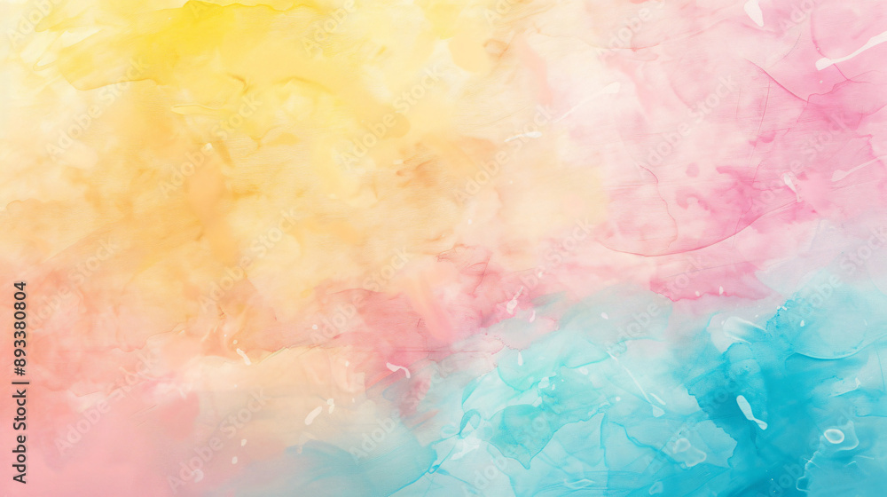 Poster soft watercolor abstract background with gentle transitions between yellow, pink, and blue creating 
