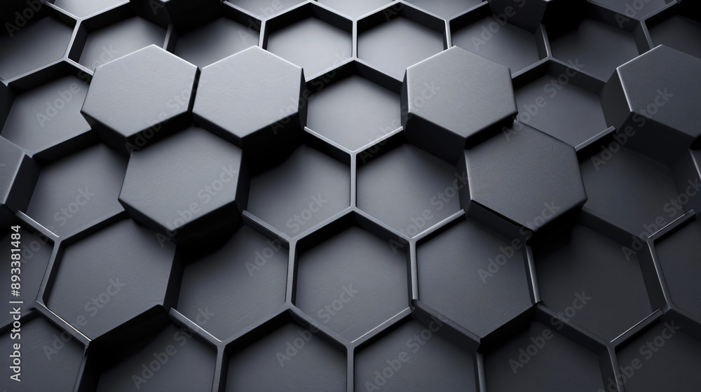 Poster textured black hexagonal pattern creating a sleek and contemporary background perfect for modern des