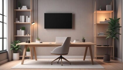 Modern home office in the living room, Convenient, comfortable, nice place to work, Remote work from home, Minimal interior decor design background,, illustration created with generative ai.