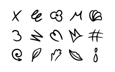 Line movement element set, emotion graphic effects, decoration icons. Doodle line elements. Hand drawn Anime emotion, express shape.