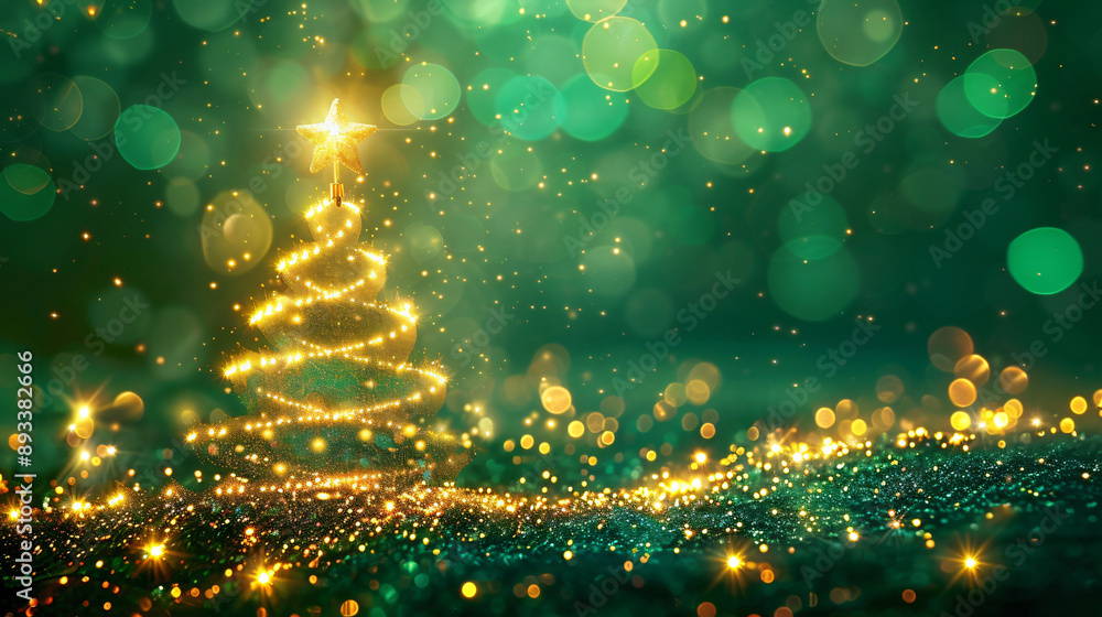 Poster shimmering christmas tree with golden lights and bokeh effect creating a festive atmosphere ideal fo