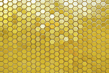 Stained gold tiled wall  hexagon pattern texture background