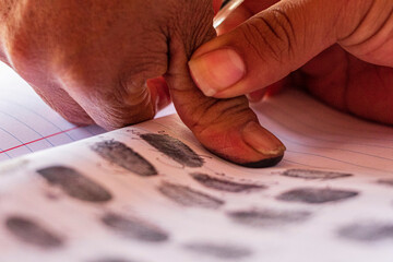 signature with thumbprint, Workshop for traditional midwives, San Bartolome Jocotenango, Guatemala,...