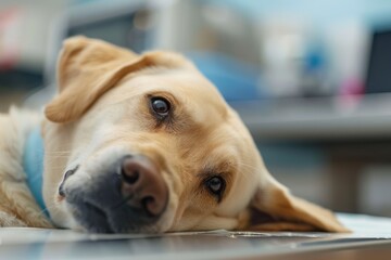 Dog in a veterinary collar vet pet help