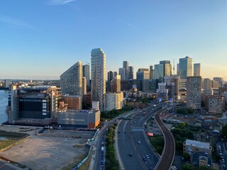 downtown city during sunset