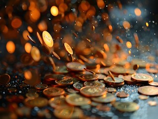 Coins on black background