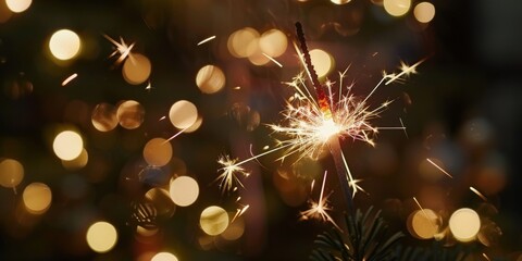 Fototapeta premium Immerse in the joy of the Sparkler Celebration, filled with vibrant lights and festive cheer, creating an exciting and happy event. Let the glowing sparklers bring in happiness and excitement