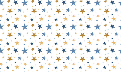 Stars Seamless Pattern. Seamless Blue and Golden Stars Pattern on White Background