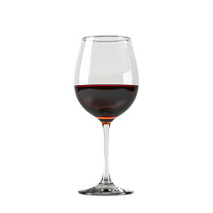 A glass of red wine, partially filled, isolated on a black background.