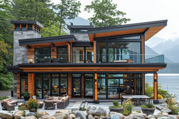 Modern Lakefront House with Mountain Views 