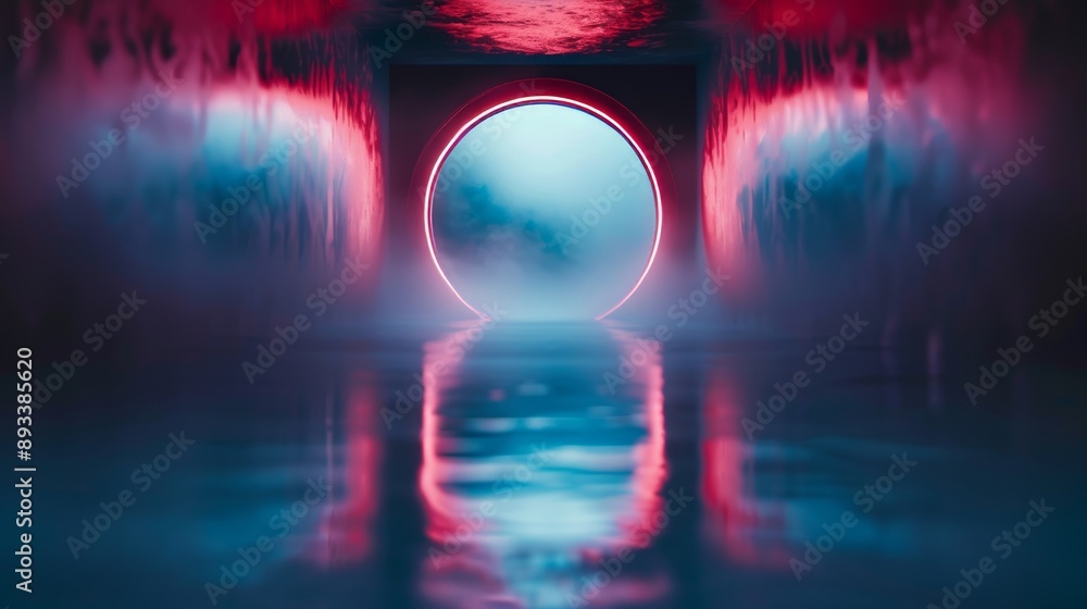 Poster a portal made of quantum mirrors reflecting infinite dimensions and realities.