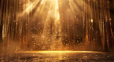 Golden Light Beams Shining with Sparkling Particles, Creating a Magical and Ethereal Atmosphere with Warm Glow for Elegant Backgrounds and Decorative Designs