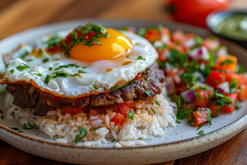 Traditional Bolivian Silpancho: Breaded Beef, Rice, and Egg Dish