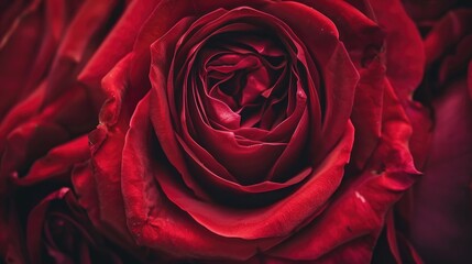 A close-up of a red rose with its petals unfurling, showing the intricate details.