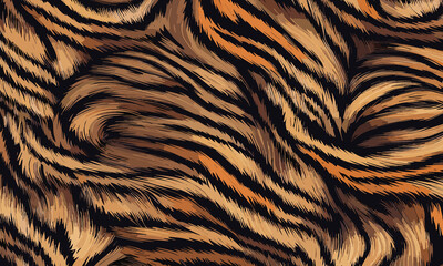 Tiger Skin Pattern Vector Illustration Seamless Design. Animal Striped Skin Fur Pattern Texture Background