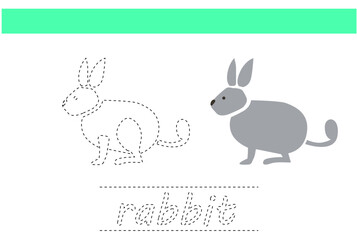 rabbit animal r word letter trace for kids handwriting practice child book exercise design vector