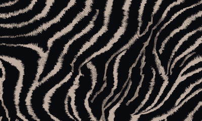 Wild Black Tiger Skin Pattern Vector Illustration Seamless Design. Animal Striped Skin Fur Pattern Texture Background