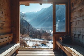 Mountain View from a Wooden Sauna