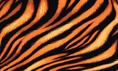 Tiger Skin Pattern Vector Illustration With Exotic Texture. Animal Striped Skin Fur Pattern Texture Background