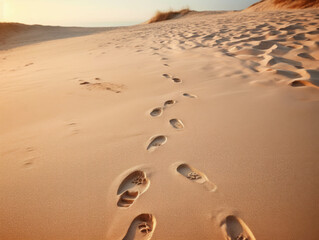 Footprints Leading Along the Sandy Beach During a Tranquil Sunset