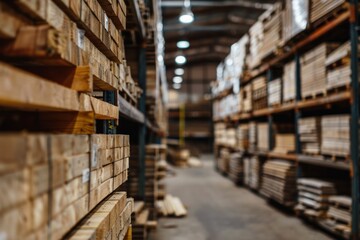Fototapeta premium Lumber stored in a warehouse industry background