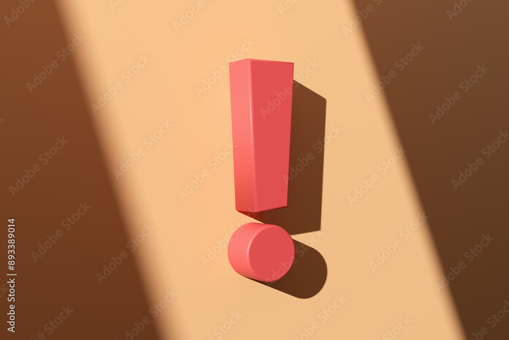 Poster big red exclamation mark casting a shadow on peach background