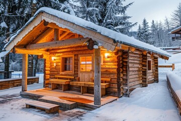 Cozy Wooden Cabin in Winter Wonderland