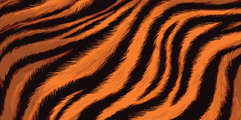 Elegant Tiger Skin Pattern Vector Illustration With Seamless Design. Animal Striped Skin Fur Pattern Texture Background