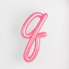 Fototapeta premium 3D Pink Script Lowercase Letter Q on light background. Cute Cursive Bubble typography symbol vector illustration.