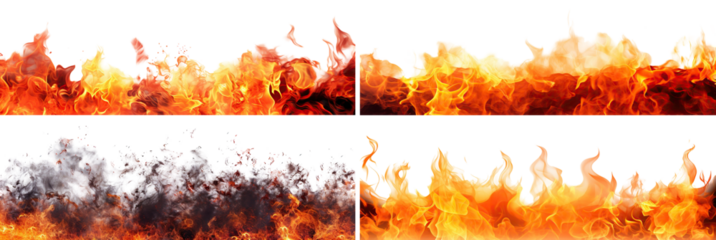 Set of bright and dynamic fire flames, cut out