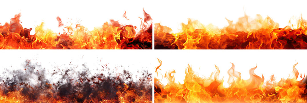 Set of bright and dynamic fire flames, cut out