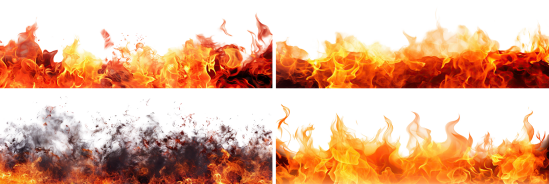 Set of bright and dynamic fire flames, cut out