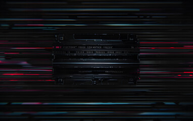 Glitch VHS background. Old video camera distortion. Horizontal overlay lines. Retro noise effect. Vintage video tape template. Distorted static texture. Vector illustration.