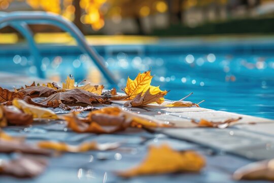 pool cleaning from leaves concept