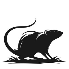 Clean black and white vector silhouette of a Rat logotype on white background