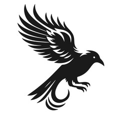 Clean black and white vector silhouette of a Bird logotype on white background