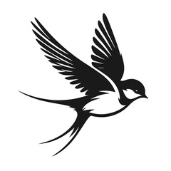 Clean black and white vector silhouette of a Bird logotype on white background
