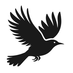 Clean black and white vector silhouette of a Bird logotype on white background