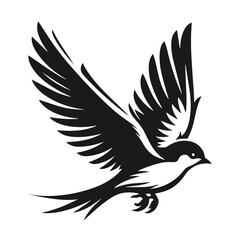 Clean black and white vector silhouette of a Bird logotype on white background