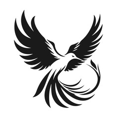 Clean black and white vector silhouette of a Bird logotype on white background