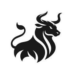 Clean black and white vector silhouette of a BULL logotype on white background