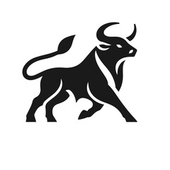 Clean black and white vector silhouette of a BULL logotype on white background