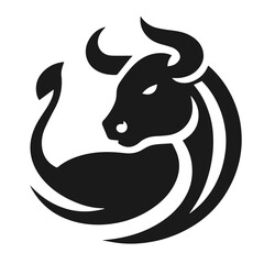 Clean black and white vector silhouette of a BULL logotype on white background