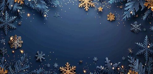 Gold Snowflakes on Dark Blue Background